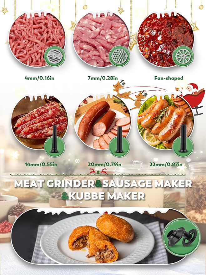 Meat Grinder Electric 3200W Meat Mincer Chopper Machine Multifunctional with Cutting Blade 3 Grinding Plates 3 Sausage Stuffers Kubbe Kit Juicer Cheese Grater Veggie Shredder