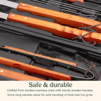 Cuisinart 13-Piece Wooden Handle Grill Tools Set, Grill Utensils Set BBQ Accessories, Durable Stainless Steel Spatula, Tongs, Cleaning Brush & More, Compact Case, Grilling Gifts for Men, CGS-W13