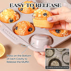 2 Pcs Silicone Muffin Pans for Baking with Metal Reinforced Frame, Nonstick Cupcake Tray for Oven, 12 Cups Regular Size Silicone Molds for Egg Bites, Dishwasher Safe (Brown, Cream)