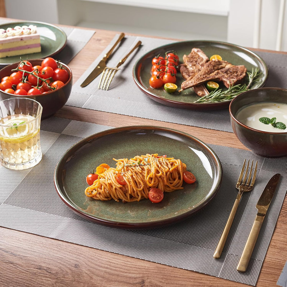 12 Piece Stoneware Dinnerware Set for 4 – Plates & Bowls Dish Set