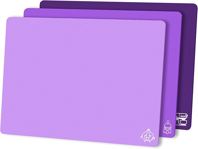 ZVP Flexible Plastic Cutting Board Set of 3 Gradient Color, Colorful Chopping Boards, BPA Free Mats, Non Slip, Dishwasher Safe, 15x12 Inch, Purple Multi-Color
