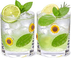 2 Pcs Handmade Sunflower Icon Juice Glass Cup, Durable Heat-Resistant Glass, 14 oz Old Fashioned Drinking Glass Cup for Holiday Party