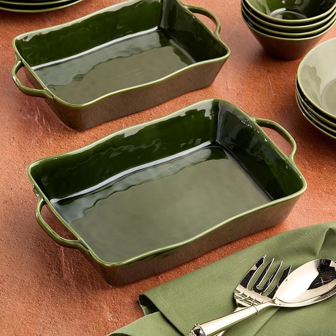 Verde Large Rectangular Stoneware Baker – 16” x 10.25” x 3” – 150oz Deep Dish for Casseroles, Lasagna & Roasting – Oven, Microwave & Dishwasher Safe – Elegant Oven-to-Table Bakeware