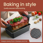 Meatloaf Pan with Drain Tray, 9.84 x 5.71" Nonstick Loaf Pan with Perforated Insert Tray, Durable Carbon Steel, PFOA, PFOS, BPA, and PTFE Free, Oven Safe to 450°F, Easy-Grip Handles, Dishwasher Safe