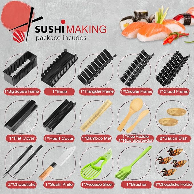 Premium DIY Sushi Kit - 21 Pcs Plastic Set, Sushi Maker including Rice Roll Mold
