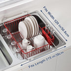 JASIWAY Red in Sink Dish Drying Rack, Expandable Stainless Steel Small Dish Rack Over Kitchen Sink, Plate Drainer Strainer with Cutlery Holder & Cup Holders, Counter Space Saving Wire Dryer Rack