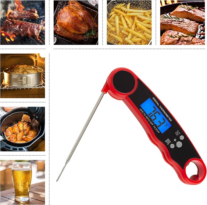 Instant Read Food Thermometer - Water-Resistant Digital Thermometer with Magnetic Back - for Cooking, Grilling, and Baking by Home-Complete