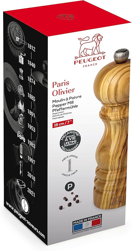 Peugeot - Paris Manual Pepper Mill - Adjustable Grinder - Olive Wood, Natural
