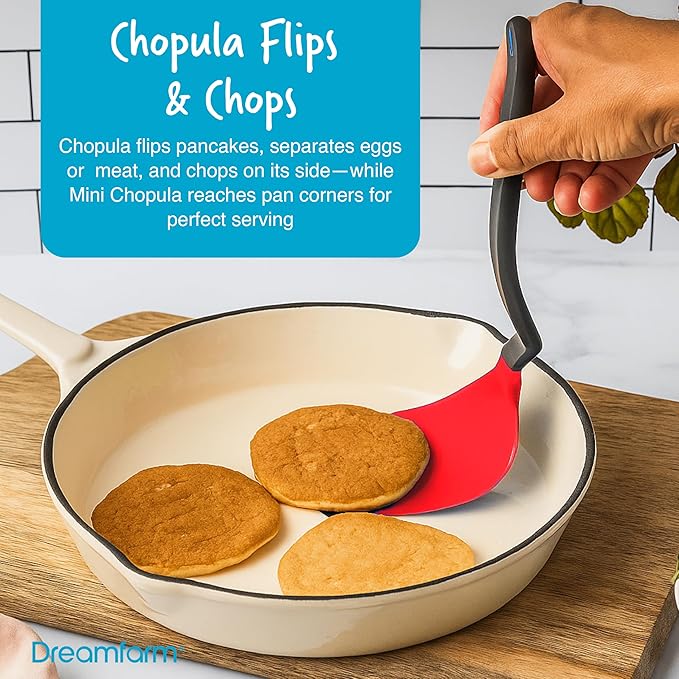 Dreamfarm Everyday Kitchen Essentials (Red) - Clongs Lite Click‑Lock Tongs, Supoon & Mini Supoon Scraper Spoons, Chopula & Mini Chopula Spatulas – Heat‑Resistant Nylon/Silicone for Cooking & Baking
