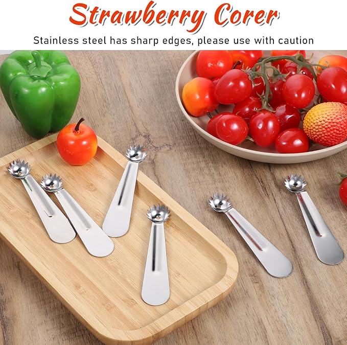 6 Pcs Tomato Stem Corer Strawberry Pitter Baller Practical Stainless Steel Kitchen Huller Tool Fruit Vegetable Stem Remover