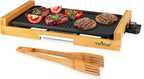 NutriChef Household Smokeless Indoor Grill, Nonstick Electric Grill, Detachable Bamboo, Tempaerature Control, Adjustable Temperature Knob, For Indoor BBQs with no smoke (Black)