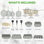 NutriChef 20-Piece Non-Stick Bakeware and Cookware Set - Utensils Including Pots and Baking Pans Made with Durable Aluminum, Tempered Glass Lids, Heat-Resistant Utensils, Easy-Clean Design (White)