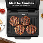 KEINVE 2-Serving Electric Grill and Panini Press, Tilted Grilling Surface for Rapid Oil Drainage, Non-Stick Coating Easy to Clean