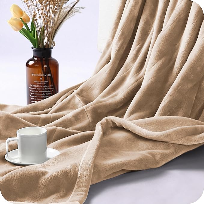 Electric Heated Blanket 72" x 84" Full Size Breathable Warm Flannel Heated Blanket with 4 Heating Levels & 10 Hours Auto Shut Off, Control Temperature and Washable, for Sofa and Bed - Light Brown
