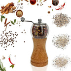 Pepper Grinder Set, Wooden Manual Pepper Grinder with Handle Peppermill Grinder, Refillable Ceramic Blade Grinding, Enjoy Fresh Ground Pepper Salts with Spices, 2pcs-6in