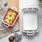 ONEMORE Casserole Dishes for Oven,9.5"x15.4" Baking Dishes Set of 4,Ceramic Bakeware Sets with Handles for Cooking, Baking,Serving, Wedding and Gifting, Baking Pan White , Microwave & Dishwasher Safe(7.5"/11.2"/13.4"/15.4")