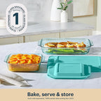 Pyrex Colors Tinted (9"x13") Tinted Glass Baking Dish with BPA-Free Lid, Oblong Bakeware Glass Pan For Casserole & Lasagna, Dishwasher, Freezer, Microwave and Pre-Heated Oven Safe, Aqua