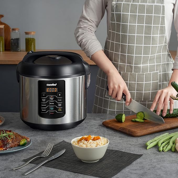 COMFEE' Rice Cooker 10 cup Uncooked/20 cup Cooked, Rice Maker, Steamer, Saute, Steamer and Warmer, 5.2 QT Large Capacity, Brown Rice, Quinoa and Oatmeal, 8 One-Touch Programs