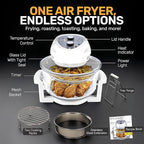 Granitestone 16Qt Large Glass Air Fryer Non Toxic – Family Sized Airfyrer Cooker with 3 Cooking Sections, Stainless Steel Racks, for French Fries, Chicken, No Preheat, Self Cleaning, Dishwasher Safe