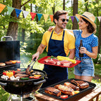 Serving Trays for Party - Set of 2, Large Serving Platters for Raw and Cooked Food, Dishwasher Safe, 17×10.5-inch Stackable Plastic Party Supplies for Grilling, BBQ, Meal Prep (Red, Black)