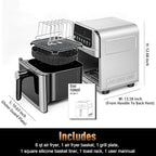 Stainless Steel Air Fryer Ceramic 12 in 1, Dual-Blazes in Steel Housing, 6QT 2-3 Servings Visible 8.27" Basket with Teflon-Free Premium Coating, 1700W, DAYBEST Dishwasher Safe Kits (Silver)