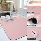 HotLive Dish Drying Mat for Kitchen Counter, Heat Resistant Drainer Mats with Non-slip Rubber Backed, Hide Stain Kitchen Super Absorbent Draining Mat, Easy to Clean Dish Rack Pad, Pink 18"x24"