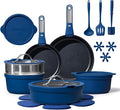 CAROTE 22pcs Pots and Pans Set Non Stick, Nonstick Cookware Set, Dishwasher/Oven/Fridge Safe Pots and Pans, Removable Handle RV Oven Safe Cookware, Induction Kitchen Set, Blue