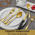 24 Pcs Gold Silverware Set with Steak Knives, Stainless Steel Flatware Cutlery Set Service for 4, Kitchen Tableware Set, Utensil Set for Home and Restaurant, Knives Forks Spoon Set, Dishwasher Safe