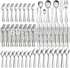 68 Pieces Silverware Set with Serving Utensils Set, CEKEE Stainless Steel Flatware Set for 12, Heavy Duty Cutlery Set, Kitchen Utensil Sets for Home Restaurant, Mirror Finish, Dishwasher Safe