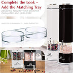 Electric Salt and Pepper Grinder Set - Battery Operated Stainless Steel Mills (1 Black Pepper Grinder + 1 White Salt Grinder) Automatic One Handed Operation Electronic Adjustable Ceramic Grinders