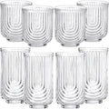 Vesici 8 Pieces Drinking Glasses Cocktail Glasses Arch Design Highball Ribbed Glassware Vintage Cups Ripple Aesthetic Tumblers for Whiskey Water Beverages Ice Coffee Juice Milk, 14 oz and 12 oz