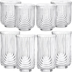 Vesici 8 Pieces Drinking Glasses Cocktail Glasses Arch Design Highball Ribbed Glassware Vintage Cups Ripple Aesthetic Tumblers for Whiskey Water Beverages Ice Coffee Juice Milk, 14 oz and 12 oz