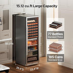 Ca'Lefort 24 Inch Wine & Beverage Refrigerator - 185 Can + 77 Bottle Dual Zone 34-65°F Cooler, 10 Adjustable Shelves & 3 LED Lights, Energy Star Certified Built-in/Freestanding for Home/Bar/Kitchen