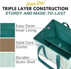 Reusable Grocery Bags (3 Pack) – Heavy Duty Reusable Shopping Bags for Groceries with Box Shape to Stand Up, Stay Open, Fold Flat – Large Tote-Bag is Foldable with Long Handles & Hard Bottom (Green)