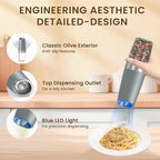 Gravity Electric Salt And Pepper Grinder Set, Automatic Salt And Pepper Grinder Set, Battery Powered (6 AAA Batteries Each), Adjustable Roughness, LED Light, 2 Pack, (Light Grey)