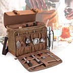 Lodrid Vintage Bartender Kit Bag with Flexible Compartments for Wine, Leather Waxed Canvas Bartender Tote with Removable Dividers, Bar Bag with Handle and Shoulder Strap, Case Only, Patent Design