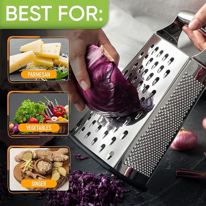 Spring Chef Professional Box Grater, Large & Premium Swivel Vegetable Peeler, Black - 2 Product Bundle