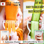 Japanese Julienne Peeler Vegetable Peeler Set - Julienne Slicer, Y Carrot/Zucchini/Cucumber/Potato Peelers, Vegetable Ribbon Slicer, Veggie Hand Peelers for Kitchen, Digital Recipe Book, Made in Japan
