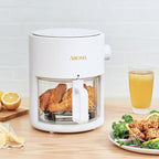 AROMA® Glass Air Fryer and Countertop Convection Oven with Powerful 360Crispy™ Technology (3 Quart), White