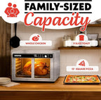 Gourmia French Door Air Fryer Oven - 37 Qt Large Capacity Convection Toaster Oven, FryForce 360°, Digital Display, 12 Cooking Presets, Dehydrate, Fits 13” Pizza, Dishwasher-Safe, Stainless Steel