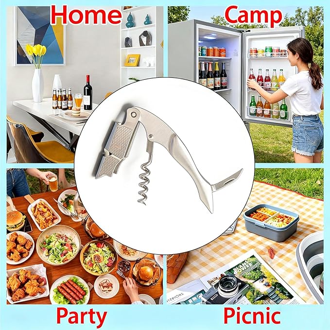 Professional Waiters Corkscrew, Wine Opener with Foil Cutter and Cap Remover, Stainless Steel Wine Key for Servers, Bartenders (Silver)