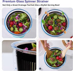 Good Girps 3.2 Qt Glass Salad Spinner Small Vegetable Dryer with Drain Microwave Safe Dishwasher Safe with Transparent Lid Crank Handle Quick Spin Greens Washer for Lettuce Herbs Fruits