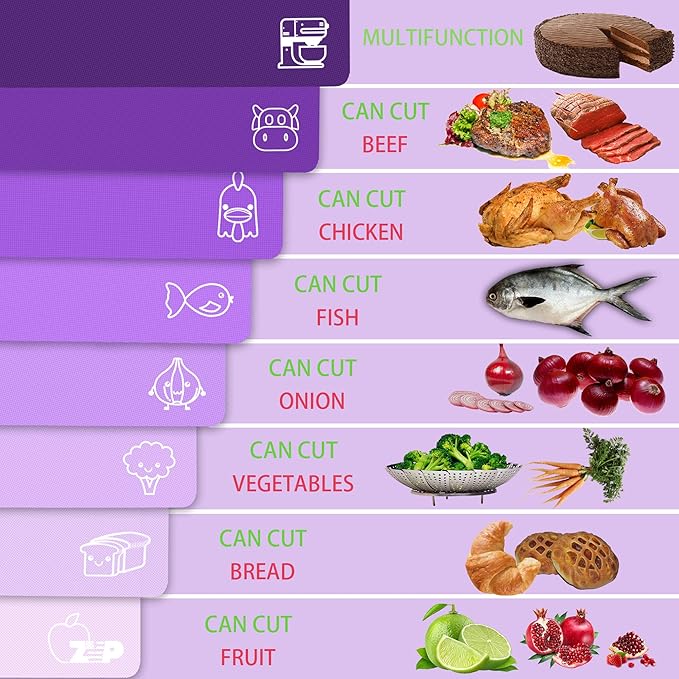ZVP Flexible Plastic Cutting Board Set of 3 Gradient Color, Colorful Chopping Boards, BPA Free Mats, Non Slip, Dishwasher Safe, 15x12 Inch, Purple Multi-Color
