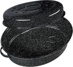 Granite Ware 19-Inch Covered Oval Roaster, 20 Lb Capacity - Enamel Steel Cookware, Dishwasher Safe & PFOA-Free, Even Heat Distribution for Roasting Poultry, Meat, or Vegetables (Speckled Black)