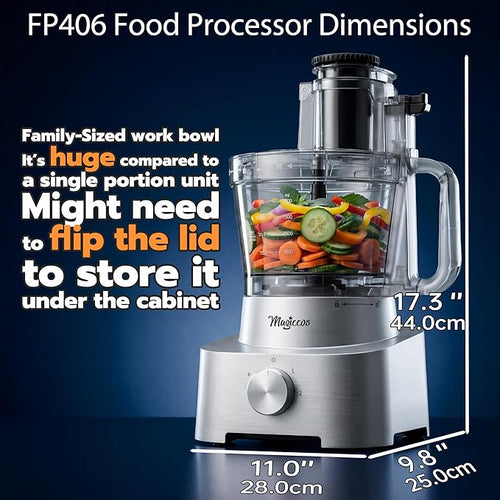 14-Cup Aluminum-Diecast Food-Processor - XL Bowl, Large Chute, 800W Motor & Silver Die-Cast Base, Slicing & Shredding, Chopping & Mixing, For Fries, Cheese, Meat & Veggie Prep, For Home Use