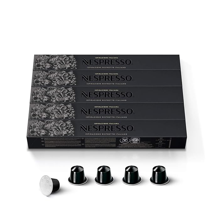 Nespresso Capsules OriginalLine, Ristretto Italiano, Dark Roast Espresso Coffee, 50-Count Espresso Pods