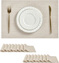 Leetaltree Beige White Placemats Set of 16 - Heat Resistant Non-Slip Place mats for Dining Table, Washable Durable PVC Vinyl Woven Table Mats(Beige White, 16)