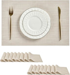 Leetaltree Beige White Placemats Set of 16 - Heat Resistant Non-Slip Place mats for Dining Table, Washable Durable PVC Vinyl Woven Table Mats(Beige White, 16)