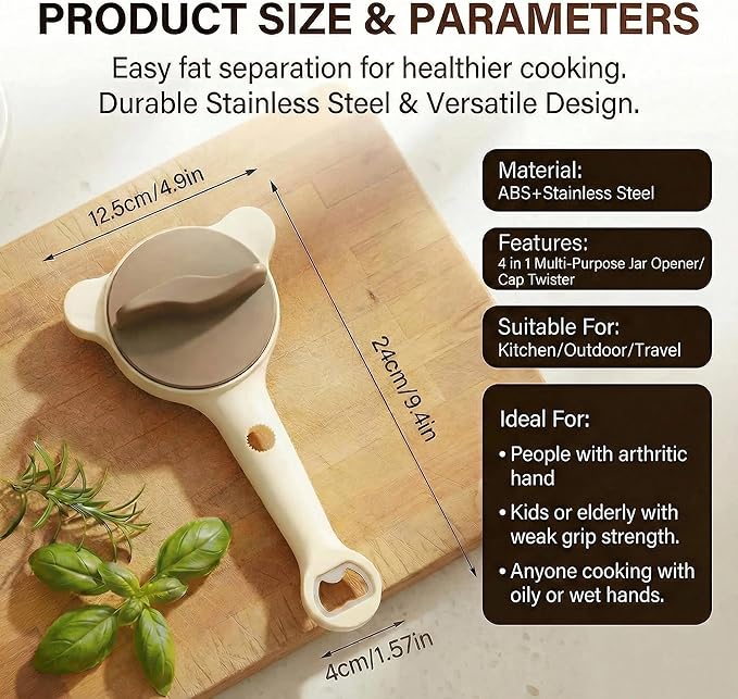 2026 New 4 in 1 Jar & Bottle Openers for Seniors Stainless Steel Adjustable Lid Remover, Easy Grip Handle for Weak Hands & Arthritis, Can Opener, Fits Jars, Bottles & Cans, Gift for Seniors