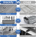 Urackify Stainless Steel Dish Drying Rack - Large Capacity Kitchen Counter Organizer with Drain Board, Utensil Holder & Detachable Cup Shelf, 304 Surgical-Grade Rust-Proof Dish Drainer, Easy Assembly
